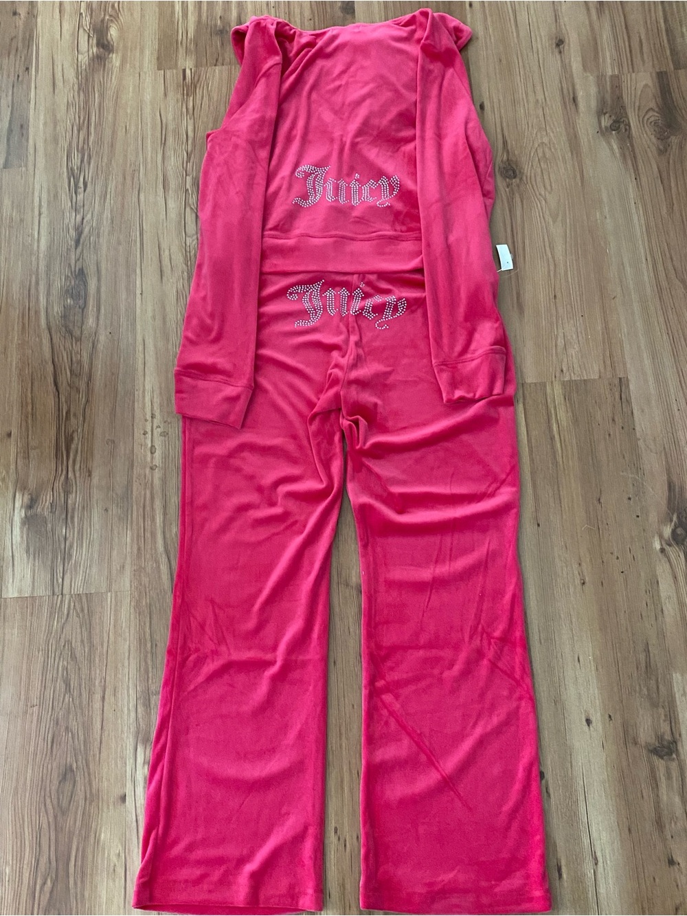 Juicy Couture Women’s Vixen Pink Rhinestone Logo Velour Hoodie & Joggers Sz L - Picture 3 of 11